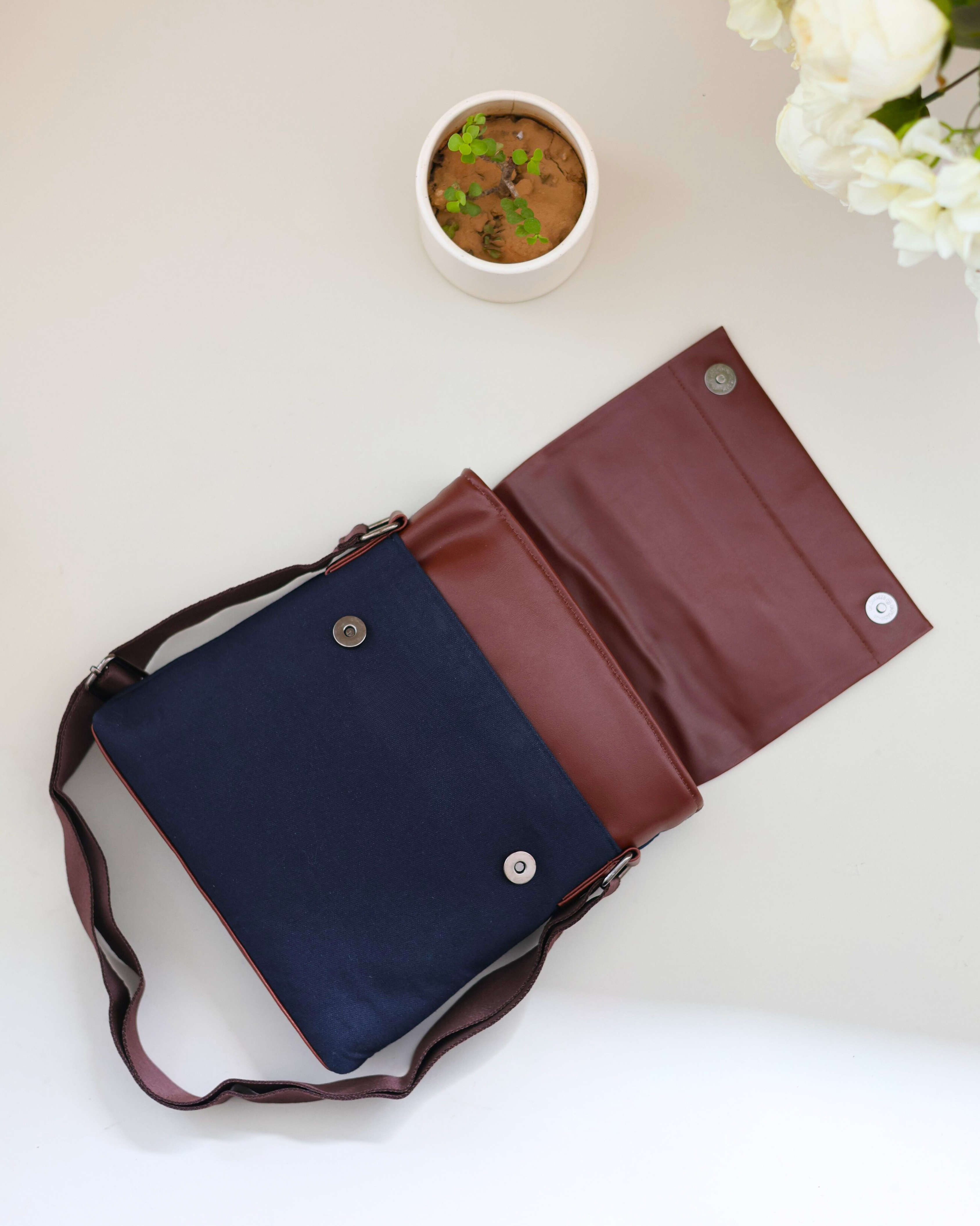 Canvas & Leather Office Sling Bag