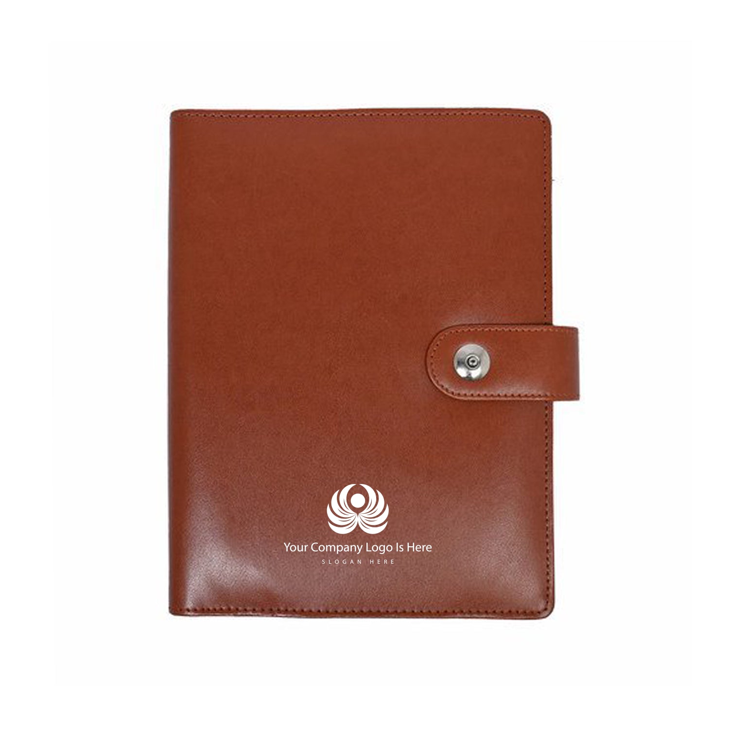 Brown Pu Leather Button Diary with Power Bank