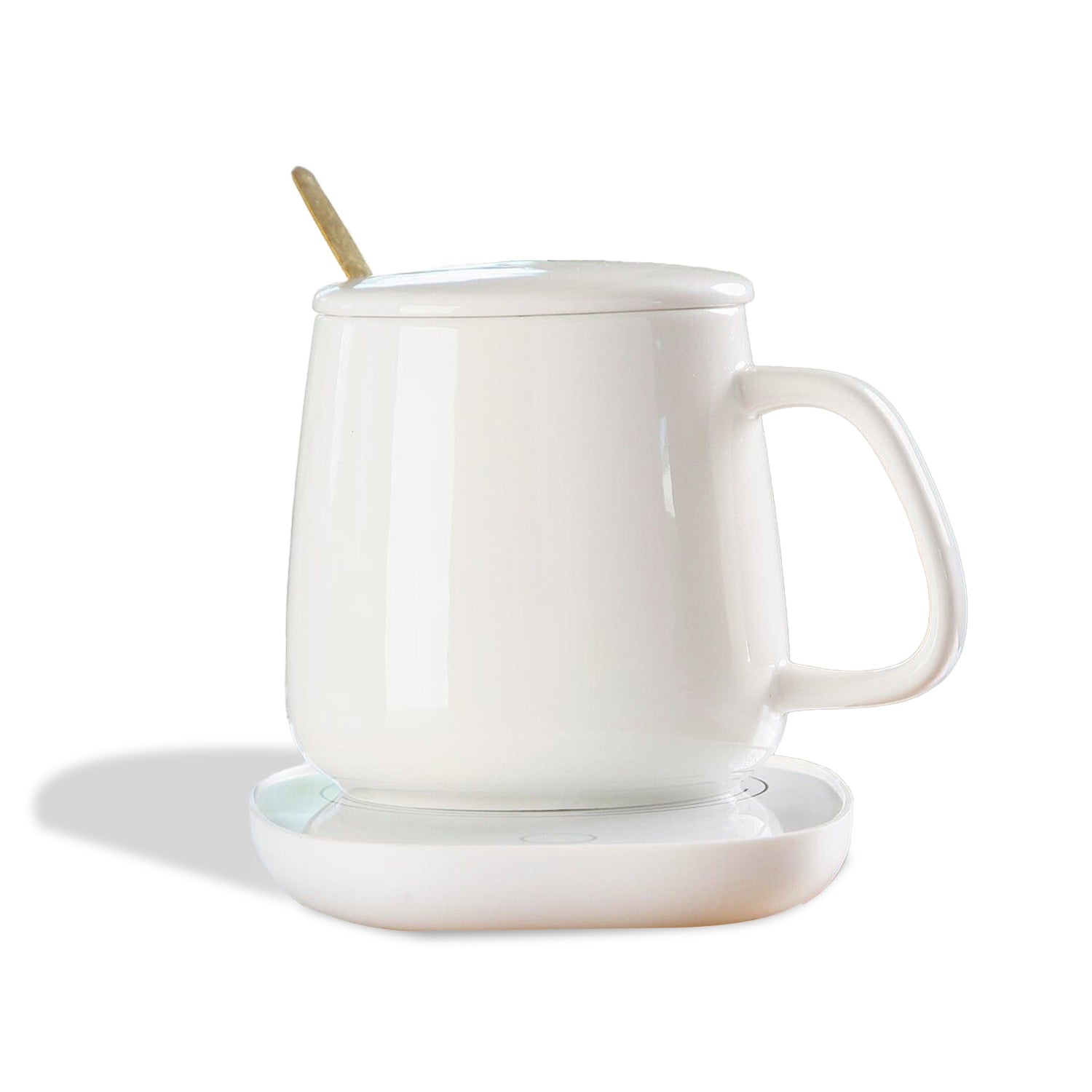 Premium Ceramic Coffee Mug With Golden Spoon & Smart Mug Warmer Set