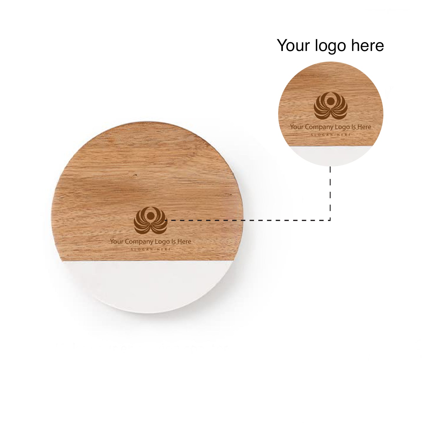 White Marble & Wooden Coaster - Set of 2