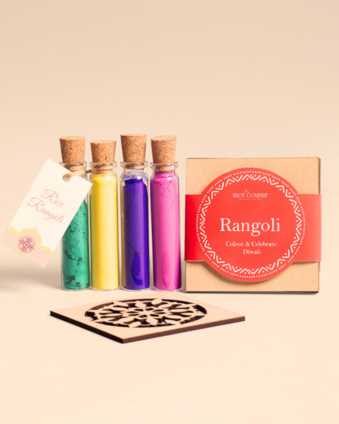 4 MDF Rangoli Stencil With  4 Rice Colors
