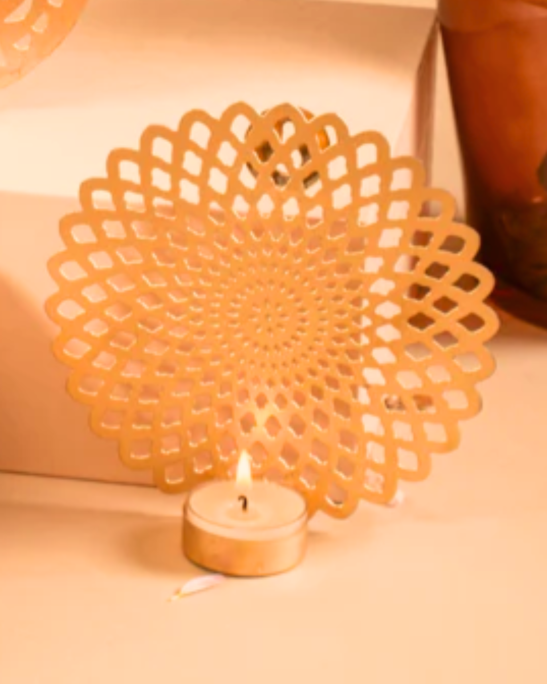 Brass Wall Hanger With T-Lite Candle Holder - Set of 2