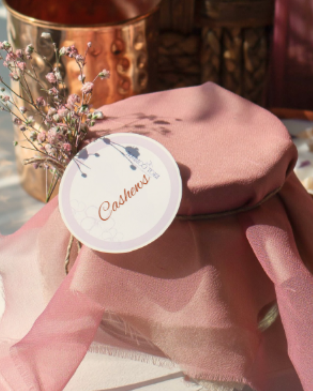 Cashews In a Glass Jar With Fabric Wrap - 180 Gm