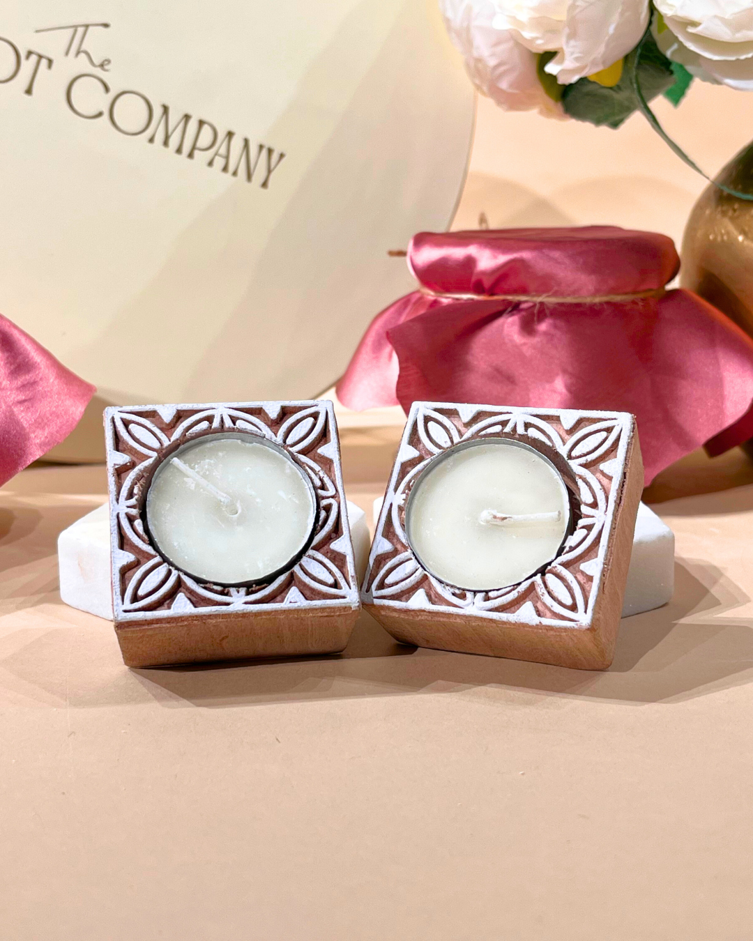 Wooden diya with T light candle
