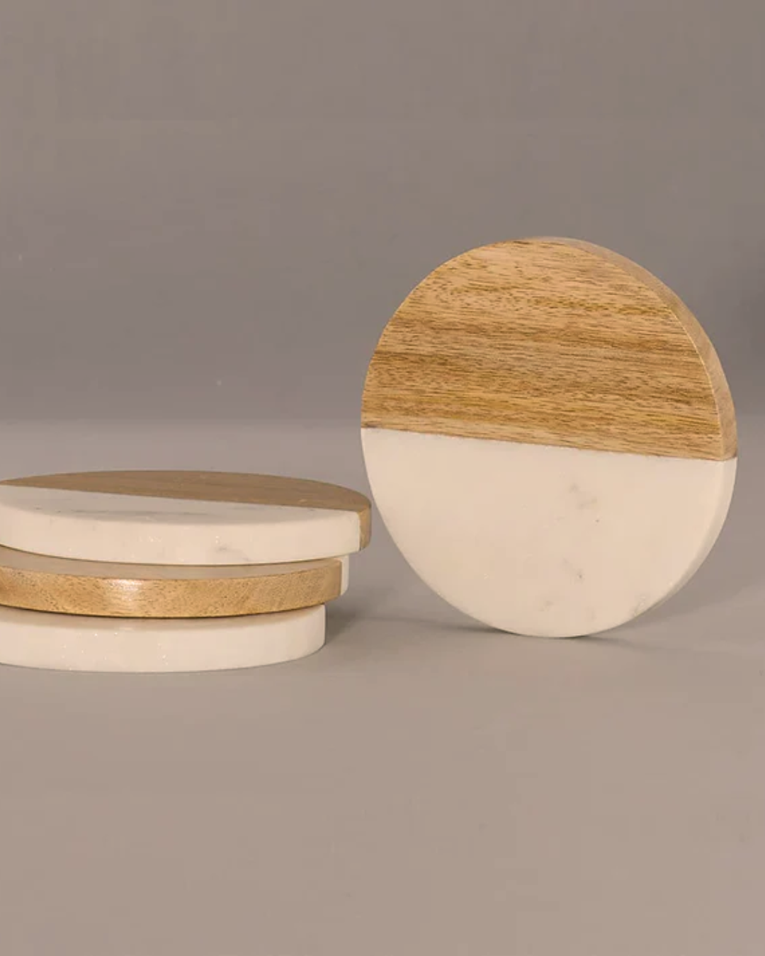 Marble & Wooden Coasters Set of 4