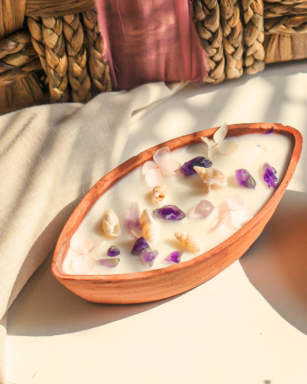 Terracota Diya With Shell Enhanced Candle