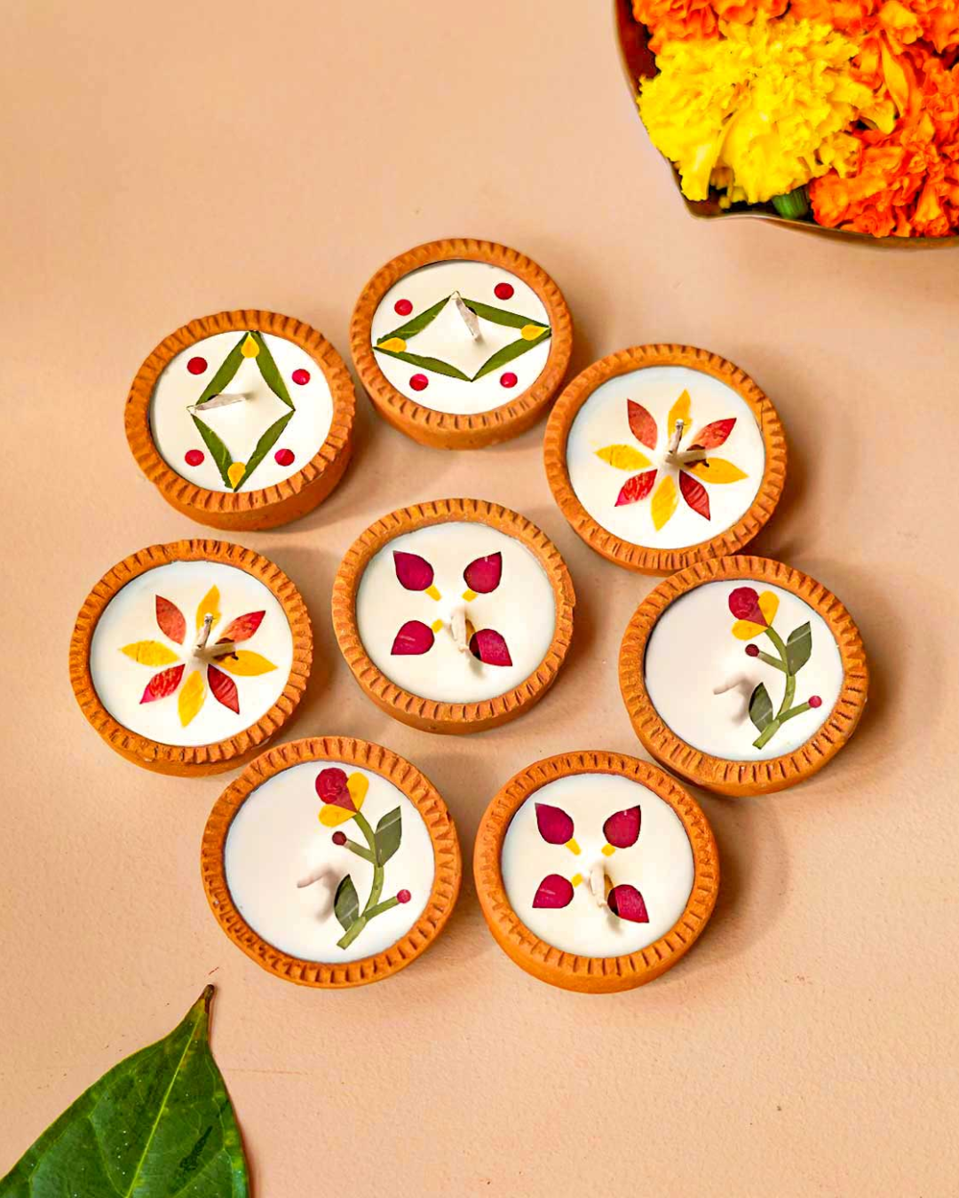 Terracotta Diyas With Dry Flowers (Per Piece)