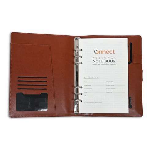 Brown Pu Leather Button Diary with Power Bank